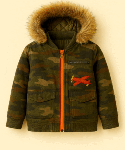Kids' Camouflage Cotton Jacket with Faux Fur Hood – Stylish, Soft & Weather-Ready