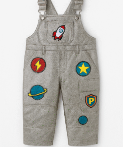 Kids' Cotton Overalls with Space & Superhero Patches – Breathable Everyday Adventurewear
