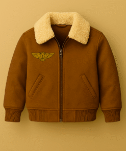 Kids' Suede Leather Bomber Jacket with Sherpa Collar – Winter-Ready Outerwear for Northern Pakistan