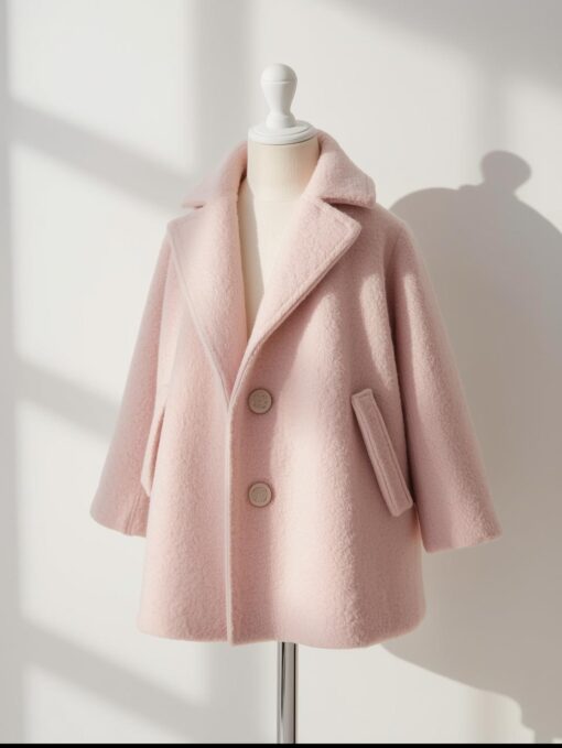 Light Pink Wool Coat for Girls – Cozy Elegance for Winter Days