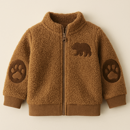 Kids' Wool Fleece Bear Jacket – Warm Winter Wear with Paw Print Sleeves - Image 3