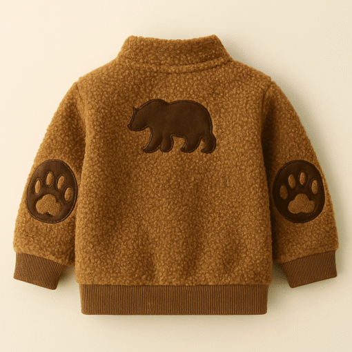 Kids' Wool Fleece Bear Jacket – Warm Winter Wear with Paw Print Sleeves - Image 2