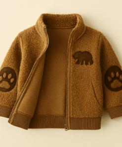 Kids' Wool Fleece Bear Jacket – Warm Winter Wear with Paw Print Sleeves