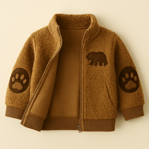 Kids' Wool Fleece Bear Jacket – Warm Winter Wear with Paw Print Sleeves