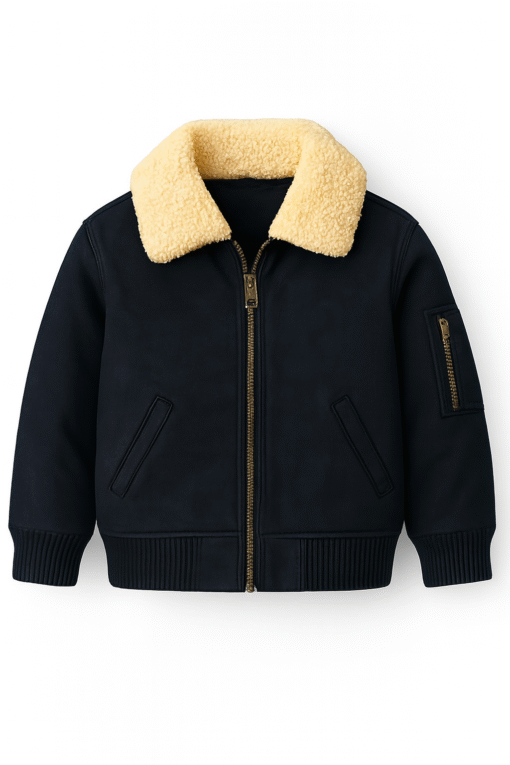 Kids Sheepskin Bomber Jacket – Real Sheep Suede Leather with Genuine Fur Collar (Winter Wear in Pakistan)