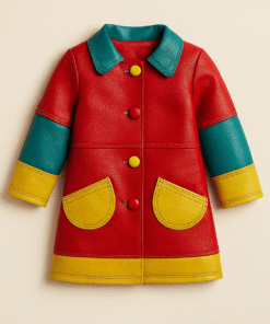Colorblock Faux Leather Kids Jacket – Red, Teal & Yellow