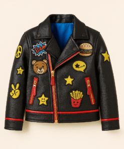 Real Leather Kids Patch Jacket – Black