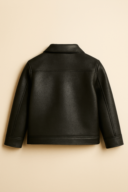 Real Leather Kids Classic Jacket – Black - Image 2