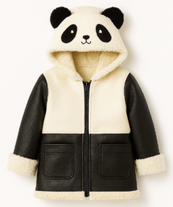 Real Leather Panda Hoodie Jacket – Black & Cream