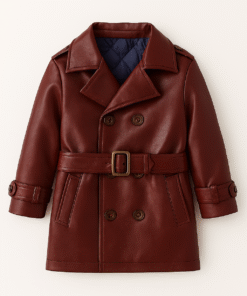 Real Sheep Leather Kids Trench Coat – Burgundy