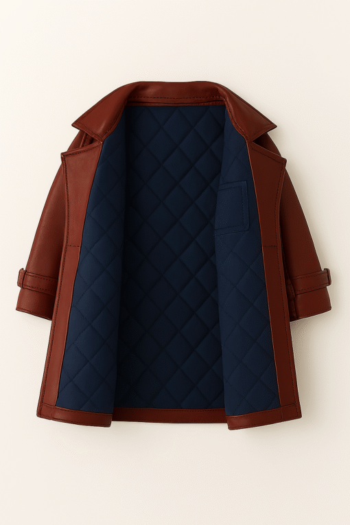 Real Sheep Leather Kids Trench Coat – Burgundy - Image 3
