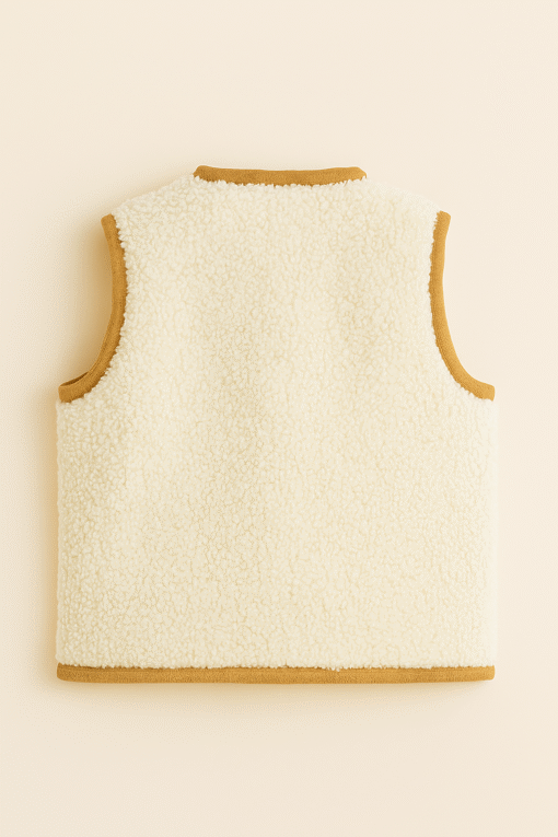 Cotton Fleece Quilted Kids Vest – Cream with Crest Patch - Image 2