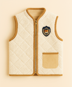 Cotton Fleece Quilted Kids Vest – Cream with Crest Patch