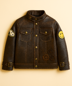 Distressed Sheep Leather Kids Jacket – Brown