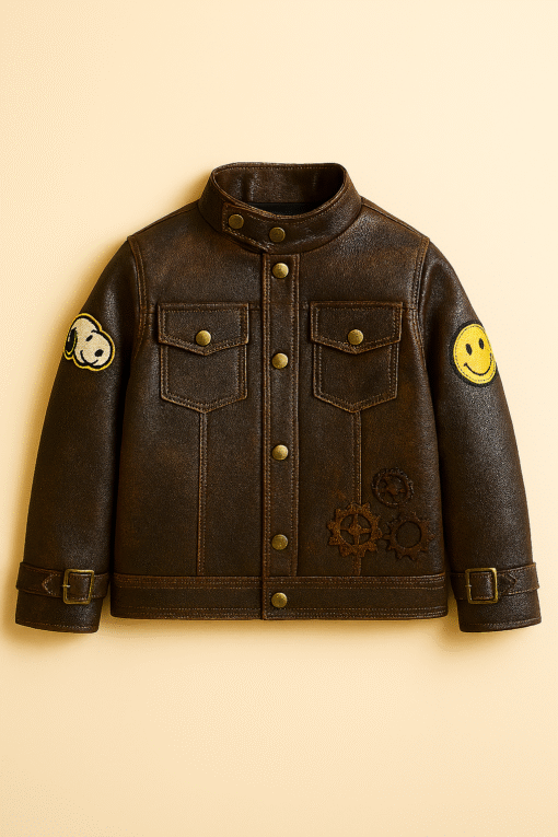 Distressed Sheep Leather Kids Jacket – Brown