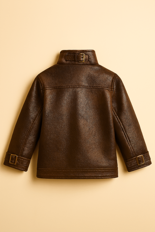 Distressed Sheep Leather Kids Jacket – Brown - Image 2