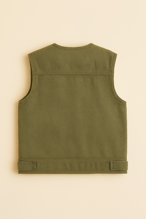 Cotton Utility Vest for Kids – Olive Green - Image 2