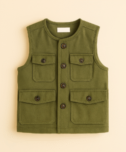 Cotton Utility Vest for Kids – Olive Green