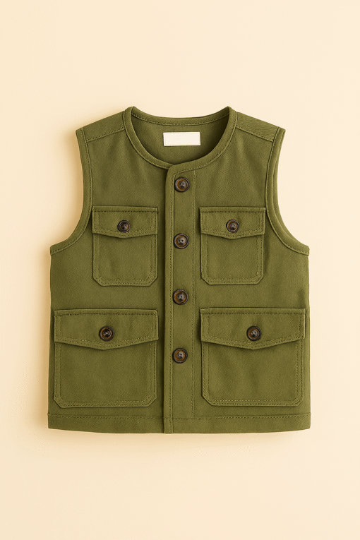 Cotton Utility Vest for Kids – Olive Green