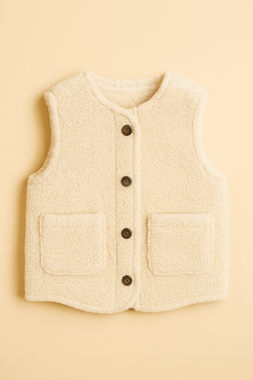 Cotton Sherpa Fleece Kids Vest – Cream