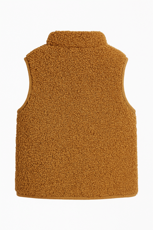 Cotton Teddy Fleece Kids Vest – Warm Brown with Ribbed Hem - Image 2